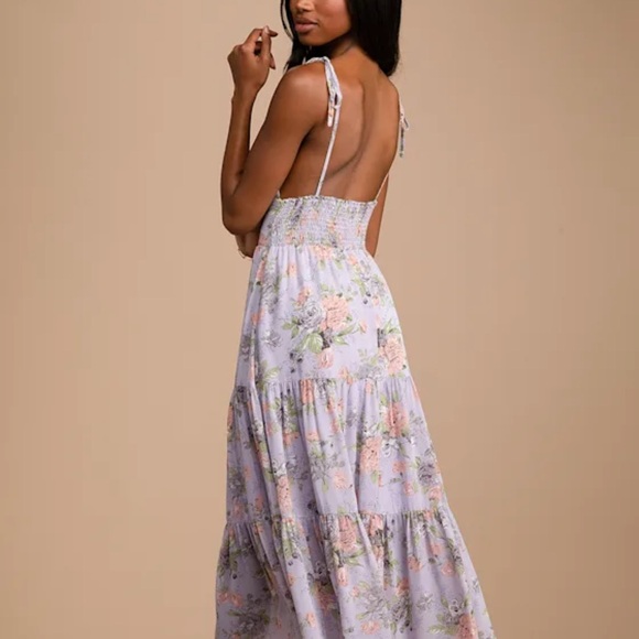 Lulu's Floral Backless Maxi Dress in Light Purple - Picture 1 of 8